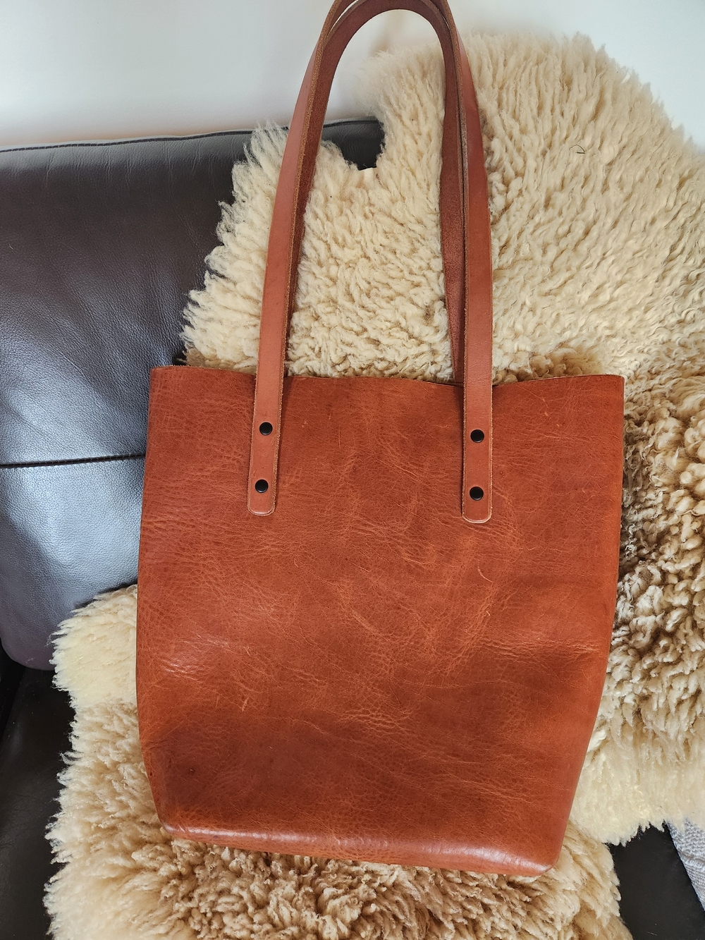 Horween Tan Leather Tote Bag with Shoulder Straps